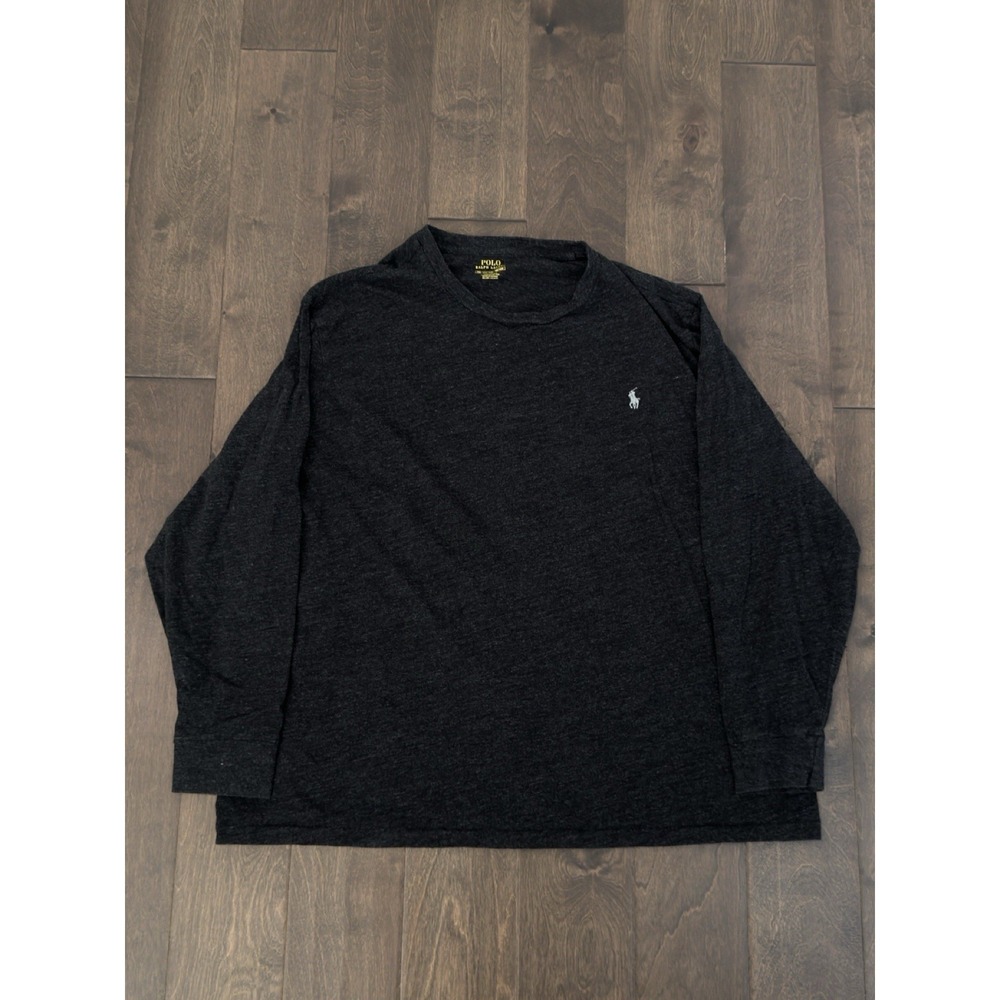 Polo Ralph Lauren Mens Size 2XB Crew Neck T-Shirt Grey Pony Long Sleeve Pocket